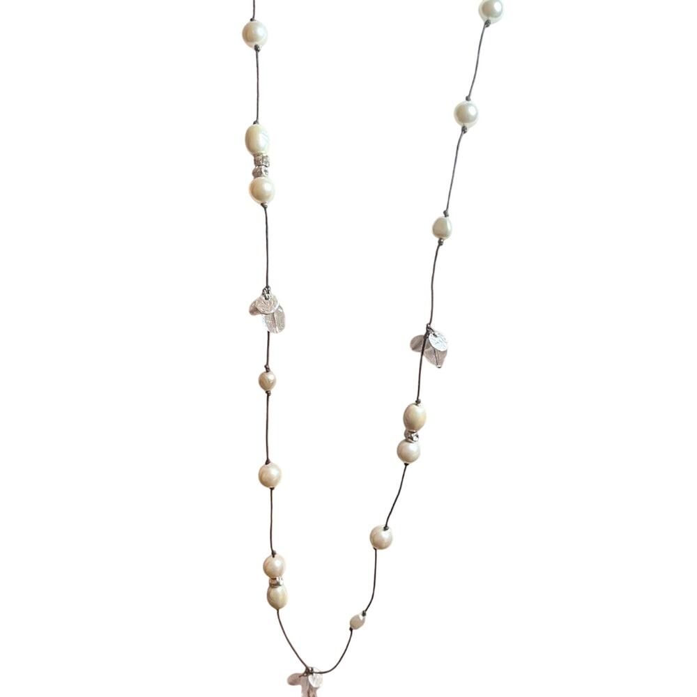 Chico's 24 inch necklace mixed media with leather crystal & sparkle lightweight